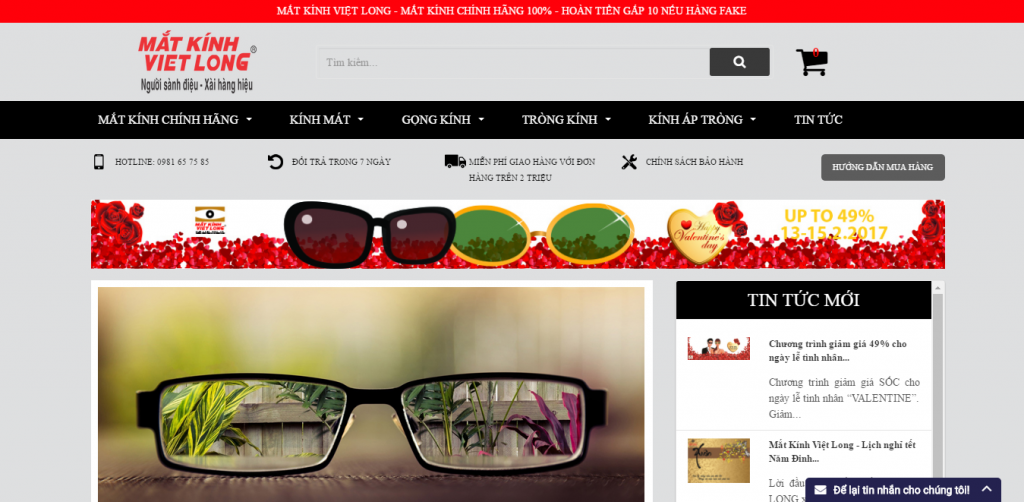 Thiết kế website bán mắt kính, shop mắt kính